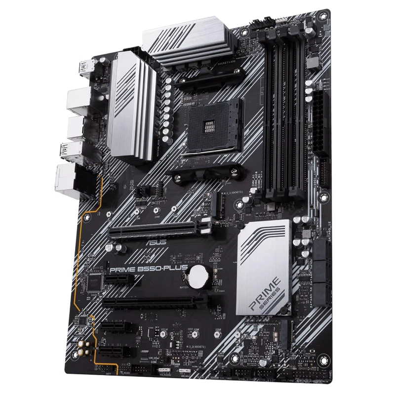 Фото ASUS PRIME B550-PLUS AMD B550 (Ryzen AM4) ATX материнская плата с двойным M.2, PCIe 4,0, 1 ГБ Ethernet, DisplayPort/HDMI, SATA 6 Гбит/с №3
