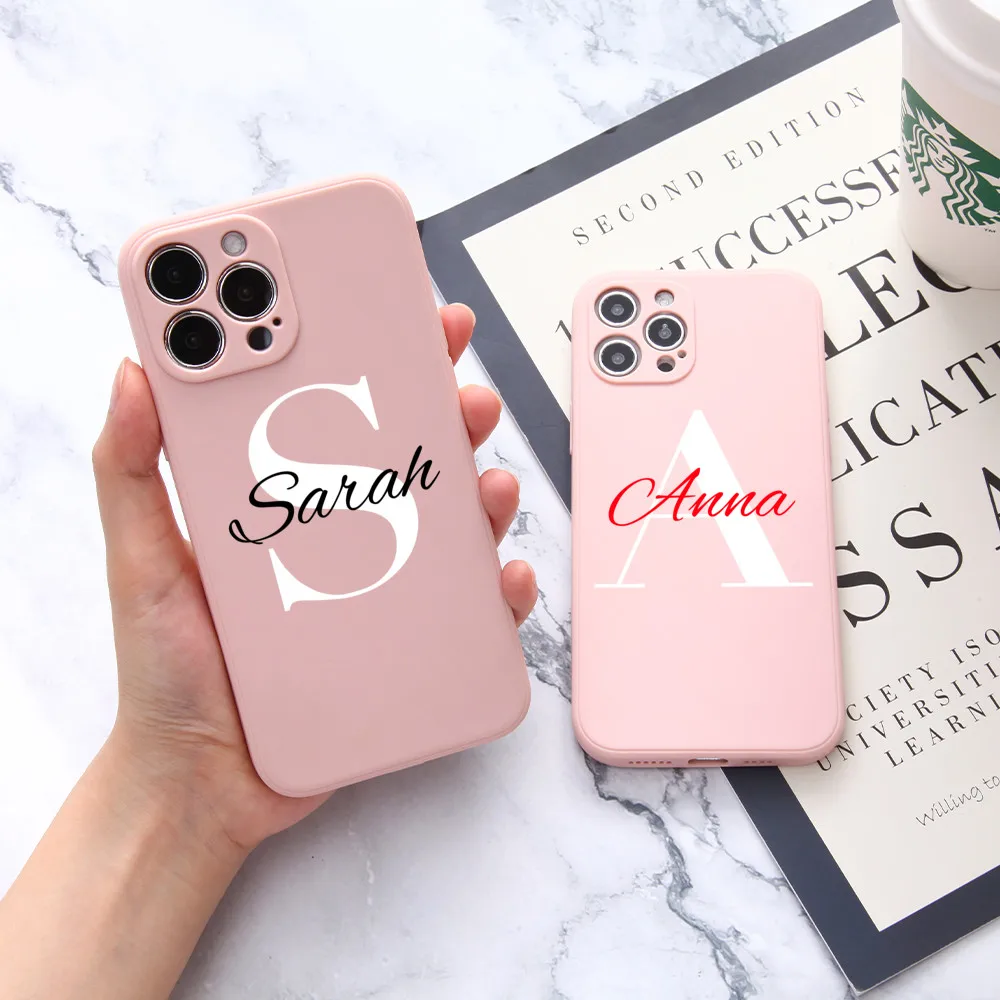 Custom Personalized Letter Name Silicone Phone Case For iPhone 14 13 12 11 Pro Max Mini XS X XR SE 7 8 Plus Soft Phone Cover