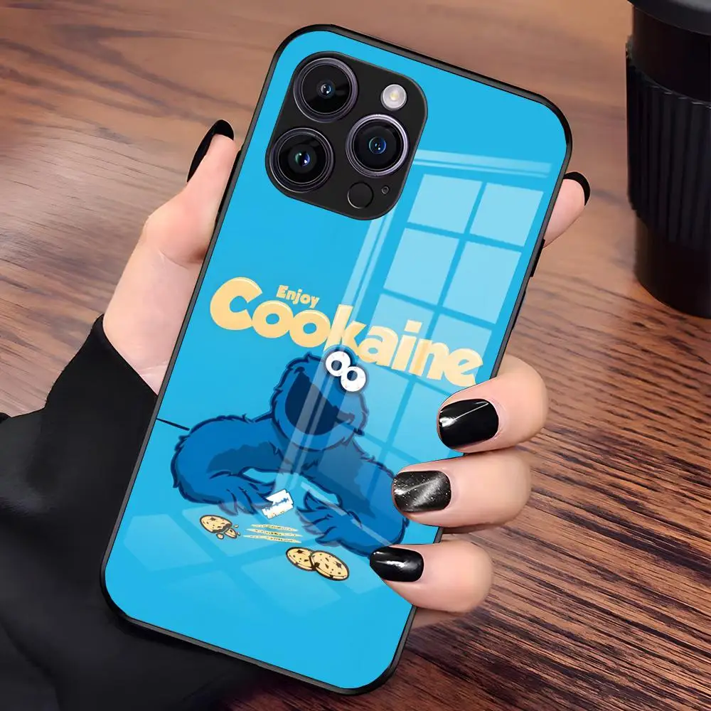 Забавный чехол для телефона C-Cookie-M-Monster для iPhone 17 Air 16 E Pro Max 15 14 13 Mini 12 Pro 11 Max Plus, черный стеклянный чехол