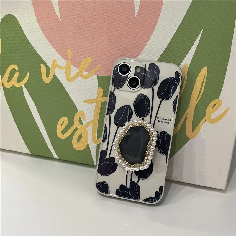 Фото Черный iPhone15 Tulip iPhone14 с чехлом iPhone16PLUS 11ProMax минималистичный iPhone13 Подставка для iPhone12 с высоким уровнем внешнего вида №3