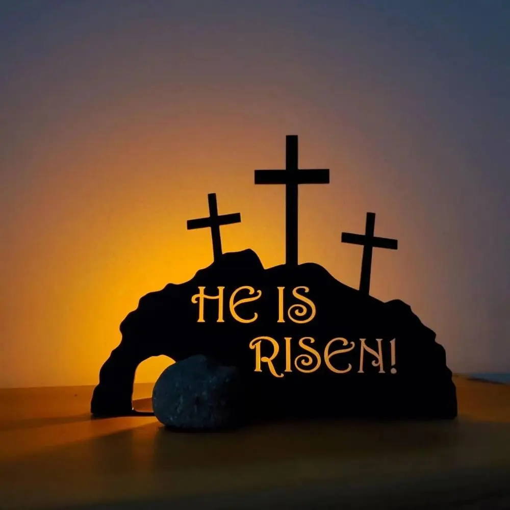 Новый He is Risen, металлическая пустая гробница, пасхальная сцена, прочный черный цвет, крест, пасхальная сцена, Воскресение, декор для вечеринки