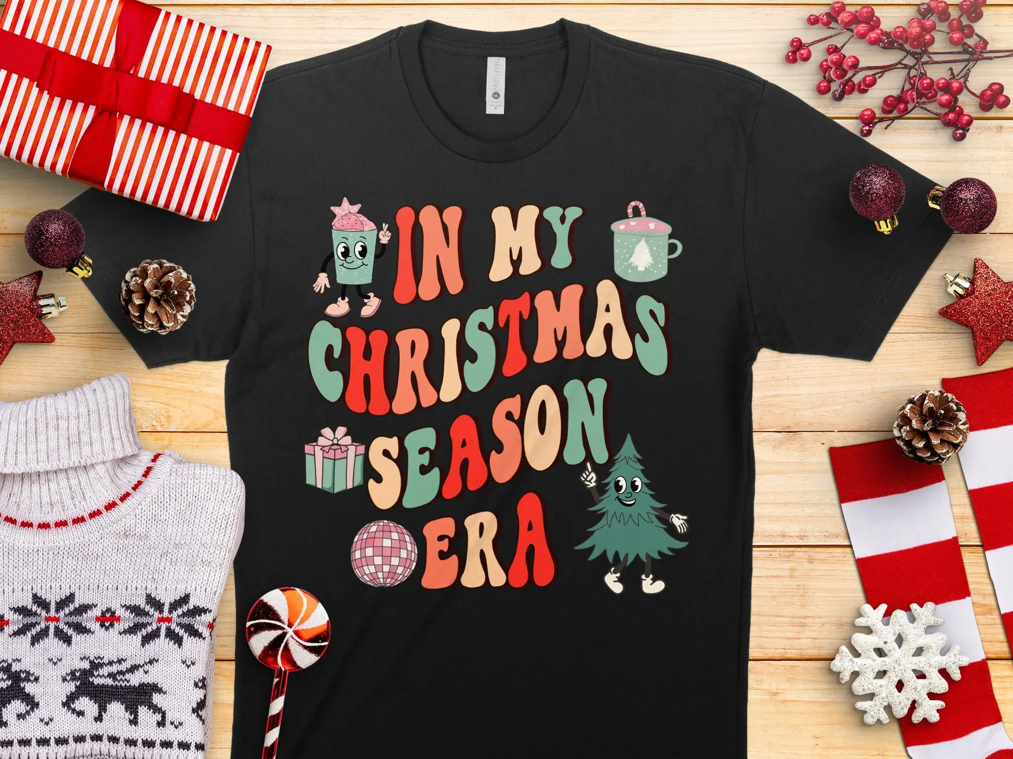 Футболка In My Christmas Era в стиле ретро с винтажным принтом, зимняя страна чудес, секретный подарок Санта-Клауса для нее