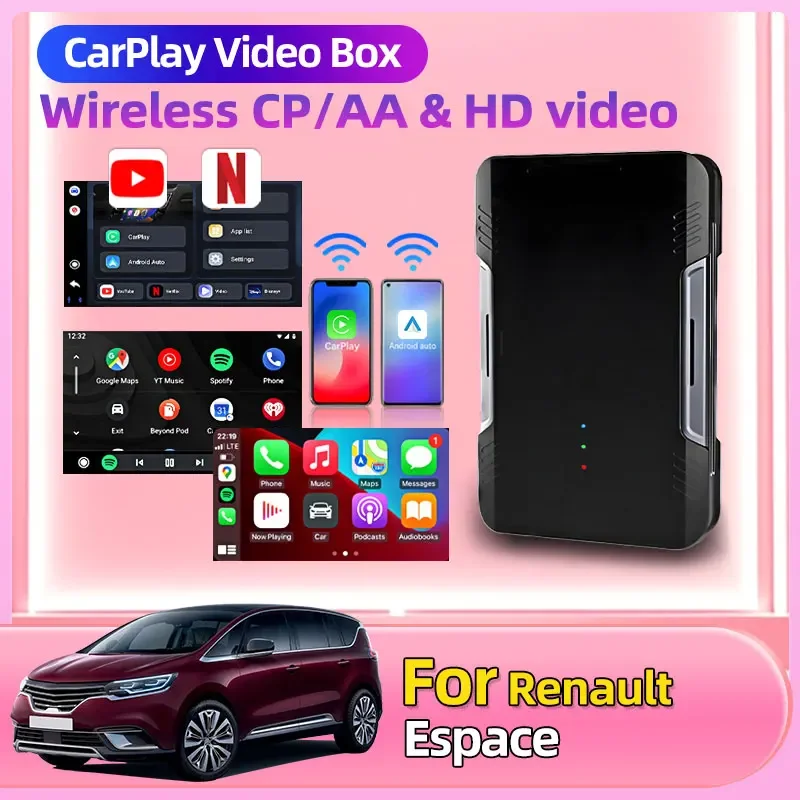 Мультимедийный адаптер для Renault Espace Car Tv Mate HD, проводной и беспроводной видеоконвертер Carplay для Android TV Box для Netflix