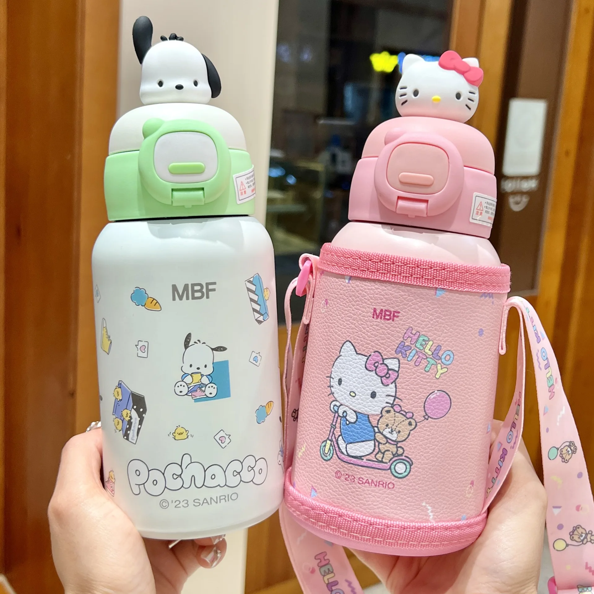 Детский термос Sanrio, бутылка для девочек из нержавеющей стали 316, соломенная чашка для горячей воды, дорожный школьный чайник для детского сада, Cinnamoroll