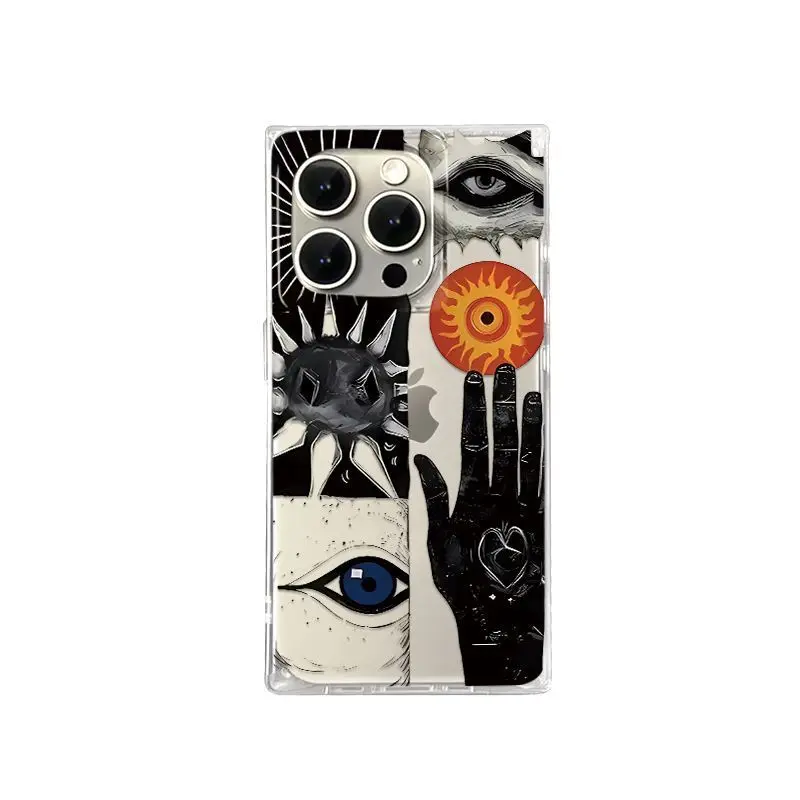 Нишевый модный чехол для телефона с абстрактным искусством для iPhone 17, 16, 15, 14, 13, 12, 11 Pro Max PLUS Air INS, прозрачный прямоугольный мягкий чехол (art.: 3920d1653c9f1) - 3920d1653c9f1