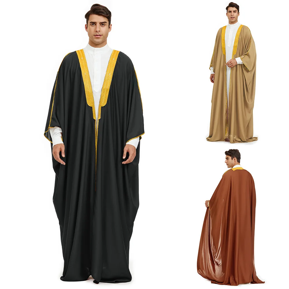 Djellaba Dishdasha Мусульманские мужчины Bisht Abaya Атласное кимоно Ид Молитовное платье Джубба Тобе Саудовская Аравия Халат Исламская одежда Турция Кафтан Мусульманская Мода