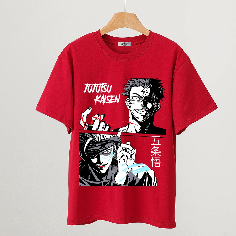Футболка с принтом аниме «Jujutsu Kaisen Sukuna x Gojo», 100 хлопок, унисекс, повседневная удобная футболка для мужчин и женщин
