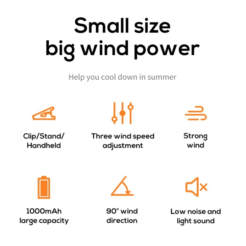 Фото Xiaomi Youpin Clip Fan Портативный ручной вентилятор Регулируемая высокая скорость ветра Перезаряжаемый бесшумный вентилятор Эффективное охлаждение для наружного Mi №2