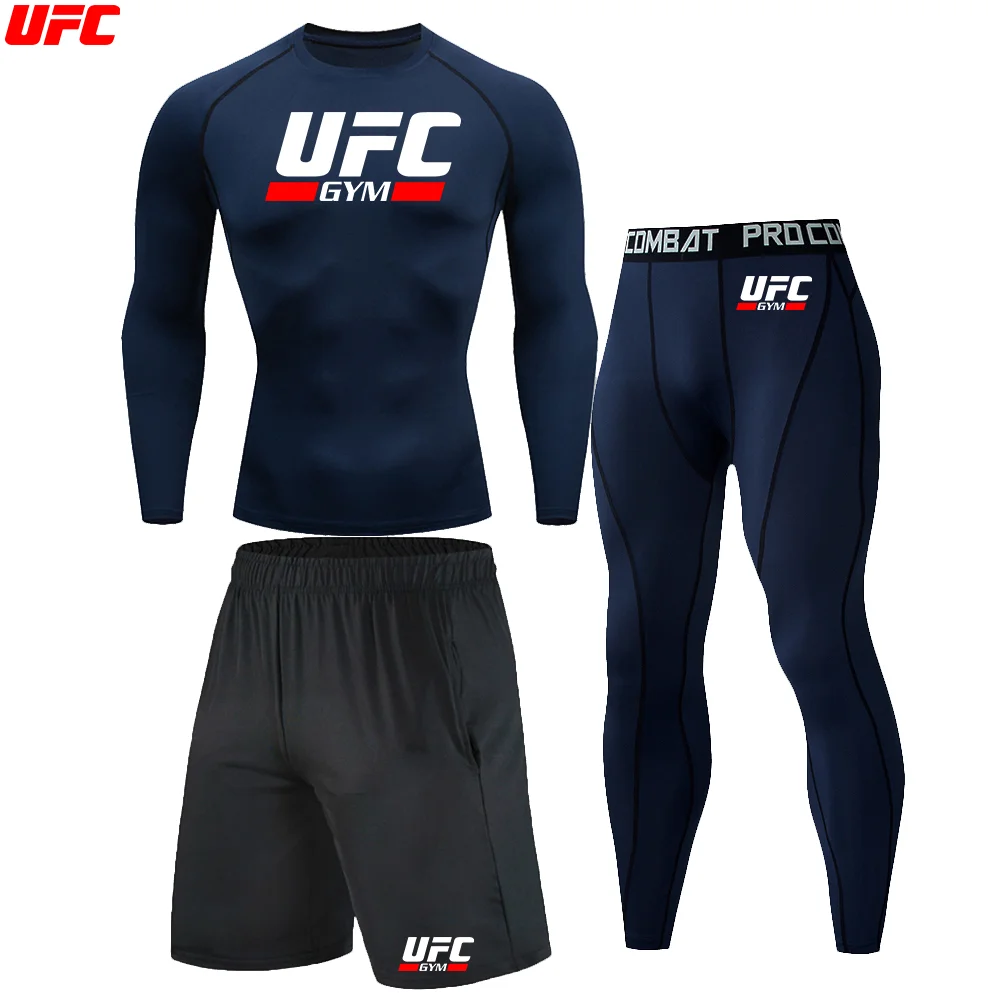 Фото UFC мужские спортивные компрессионные термокомплекты брюки с длинными рукавами дышащий высокоэластичный морозостойкий спортивный костюм для спорта на открытом воздухе комплект из 3 предметов №4