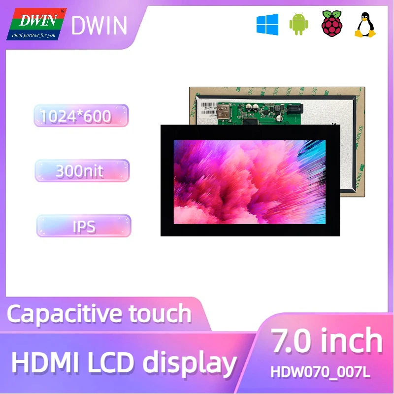 DWIN 7,0 дюймовый 1024*600 HDMI ЖК-модуль Full view 300nit с USB IPS-экраном с емкостным сенсорным стеклянным покрытием