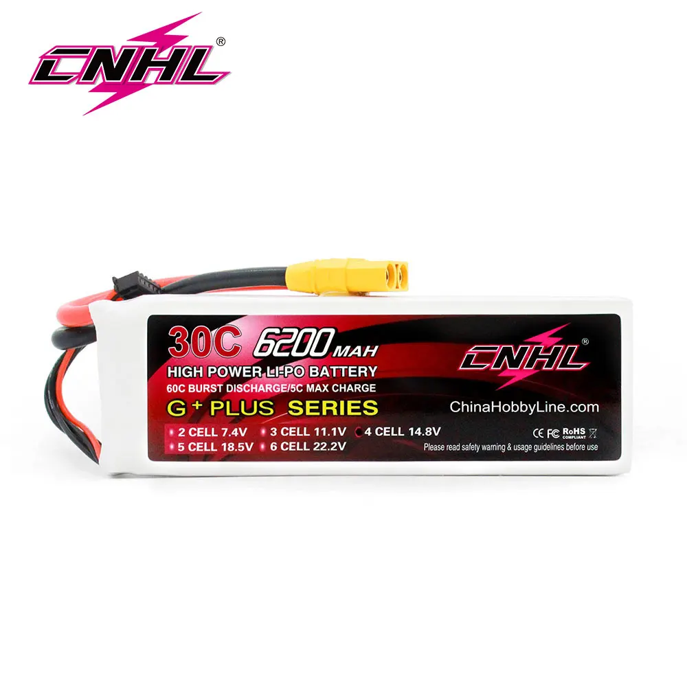 CNHL литий-полимерная батарея 14,8 V 4S 6200mAh 30C G + PLUS с разъемом XT90 для самолета вертолета автомобиля лодки Speedrun Drone Hobbying модель