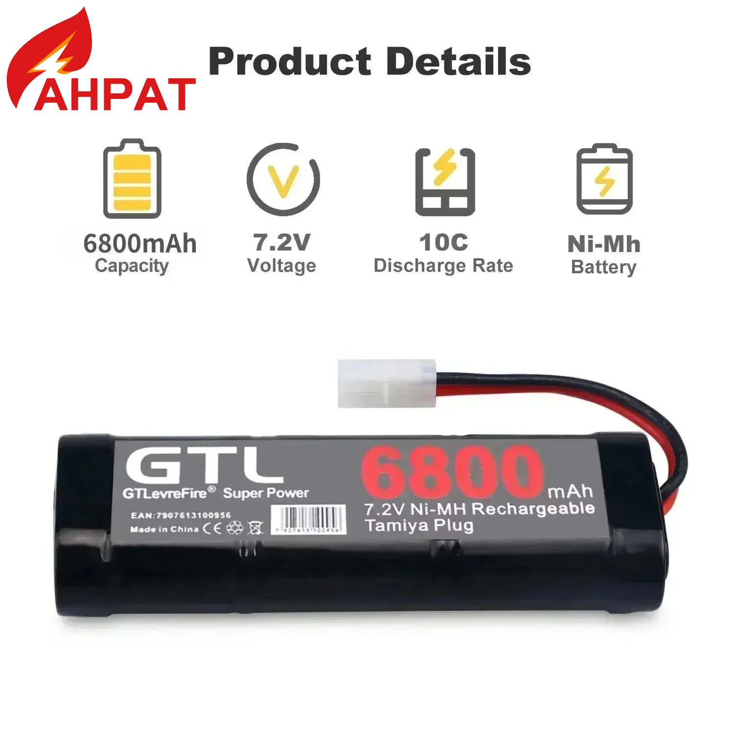 Фото Новый аккумулятор 7,2 В, 6800 мАч, NiMH аккумулятор RCcar Truck Bugibot tank ni mhBattery, серый источник питания для ужина, с разъемами Tamiya №2
