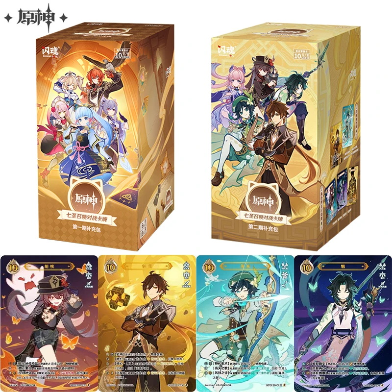 Подлинные карты Genshin Impact Genius Invokation TCG, боевая карта, усилитель, пакет путешественников, настольная игра Чжунли, коллекция карт, игрушка в подарок