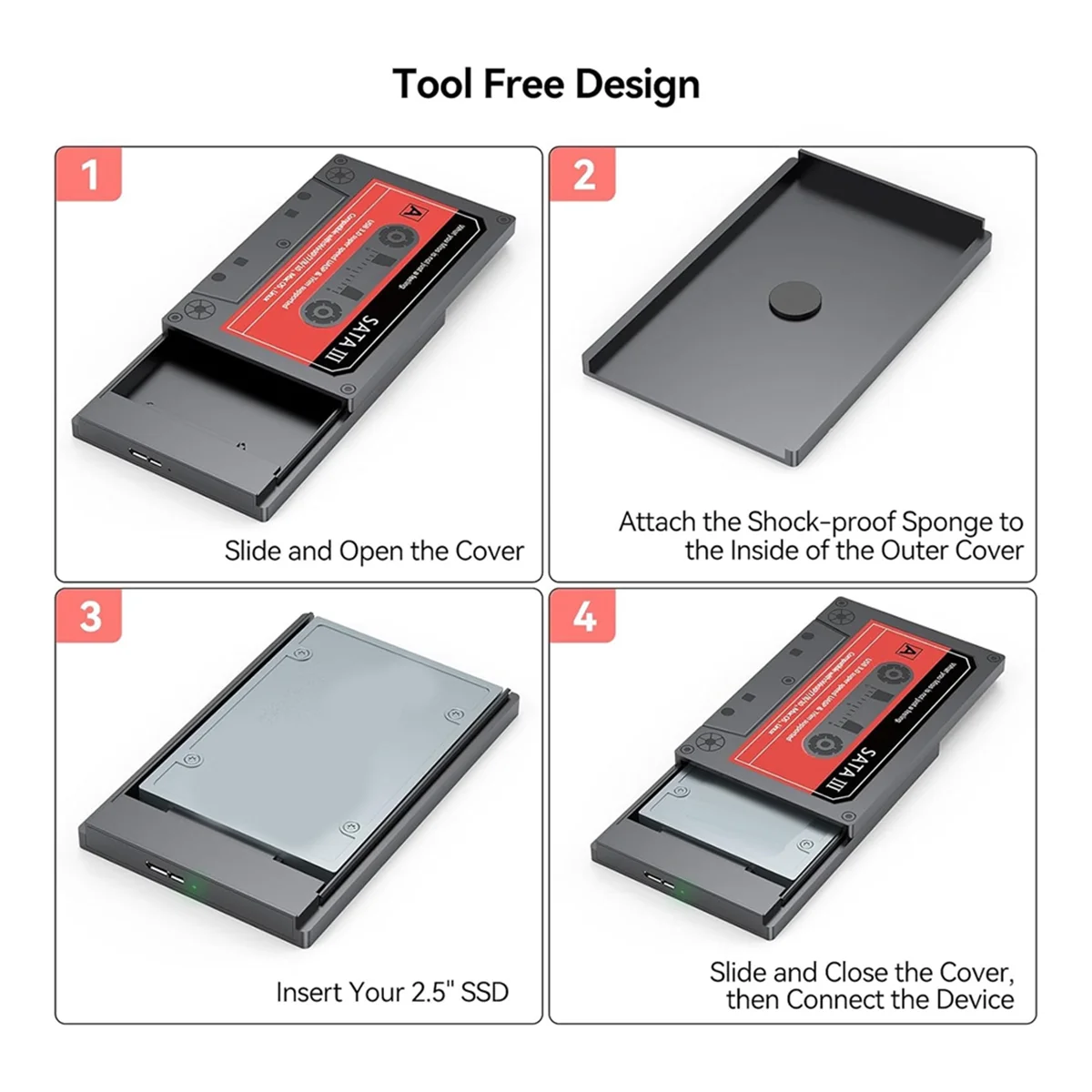 Корпус SSD, 2,5-дюймовый корпус жесткого диска, адаптер SATA-USB3.0, внешний конвертер SSD, чехол для ноутбука WD Seagate (art.: 3920ca88f2adf) - 3920ca88f2adf