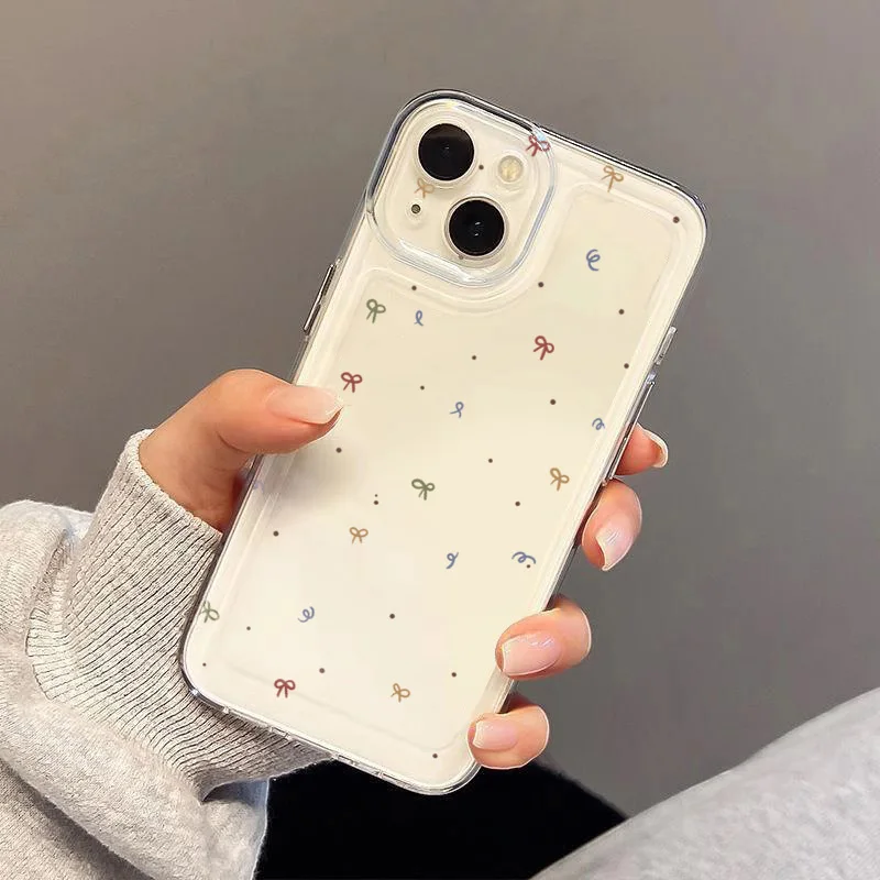 Фото Красочный чехол для телефона с маленьким бантом для iPhone 16, 15, 14, 13, 12, 11 Mini Pro Max X XR XSMax 7, 8 Plus, прозрачная мягкая задняя крышка из ТПУ №5