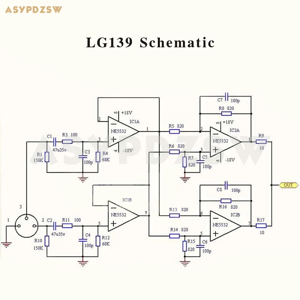 LG139C NE5532 Стерео со сверхнизким уровнем искажений XLR к RCA Сбалансированная к несимметричным внешним выходом Готовая плата