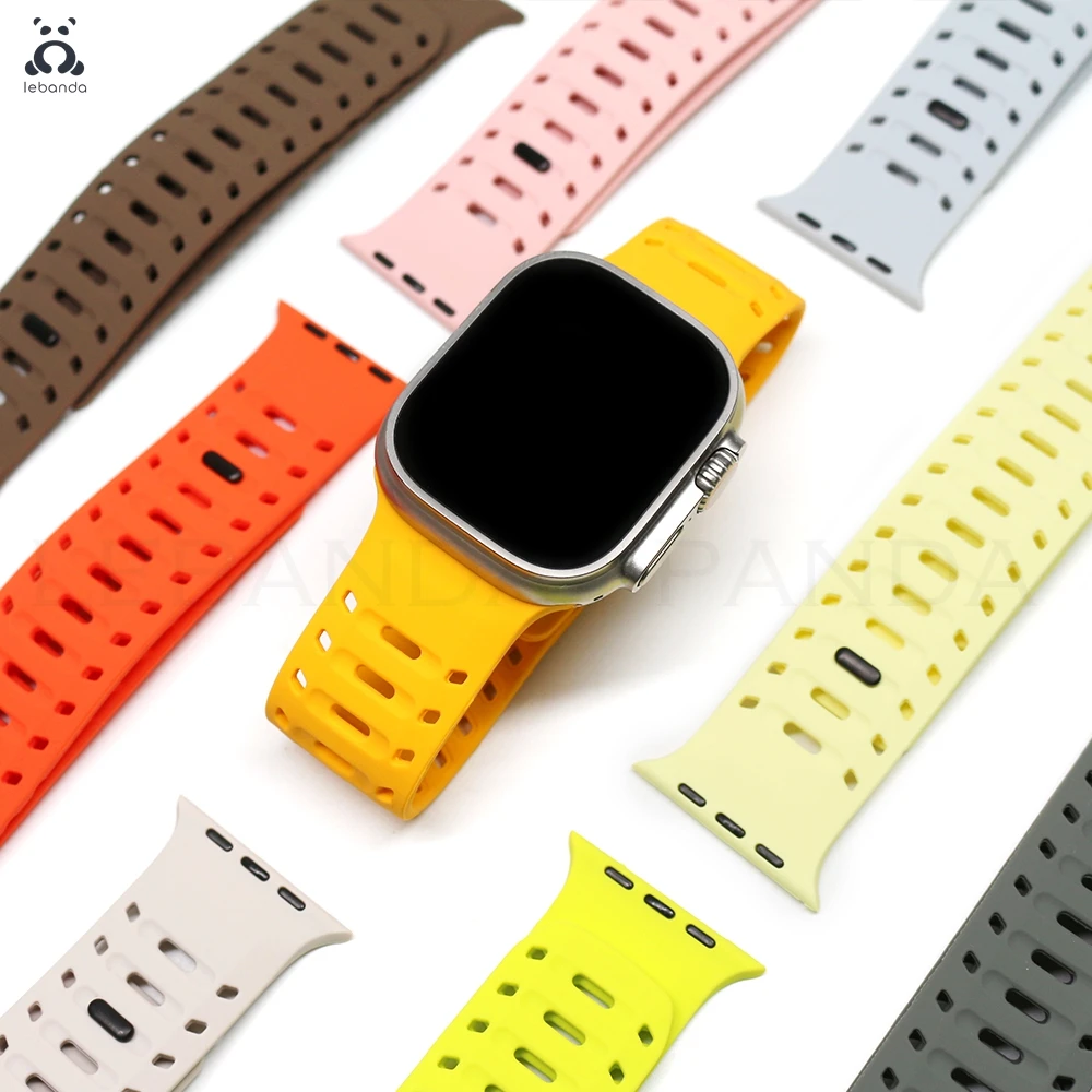 Ремешок lebanda для Apple Watch Ultra 2, серия 10, 9, 8, 7, 6 SE, силиконовый ремешок для iWatch, прочный браслет с магнитной петлей ярких цветов Аксессуары для часов