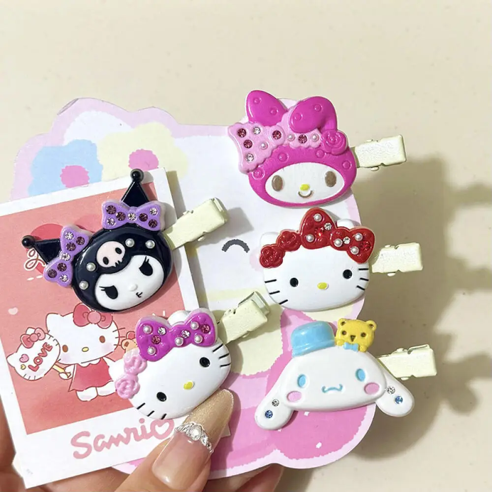 Заколки для волос Sanrio Hello Kitty, блестящие розовые кристаллы My Melody Kuromi, женские аксессуары для волос, милый головной убор для девочек, зажим для челки, подарок