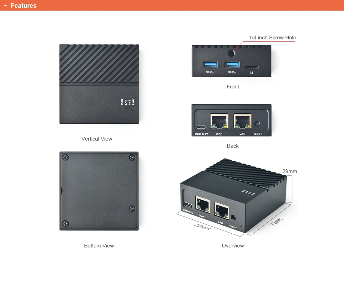 Фото Open-Pi Nano R4S LTS & Combo 4G LPDDR4 RAM, Rockchip RK3399, Dual Cortex-A72+Quad Cortex-A53, GPU Medi-T864, 2xGigabit LAN, Debian №2