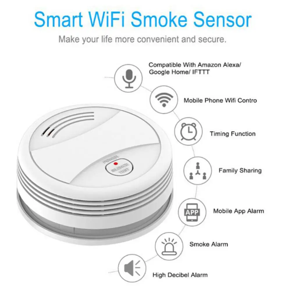 Датчик дыма Smart Life с Wi-Fi, датчик для умного дома, пожарная защита, 80 дБ