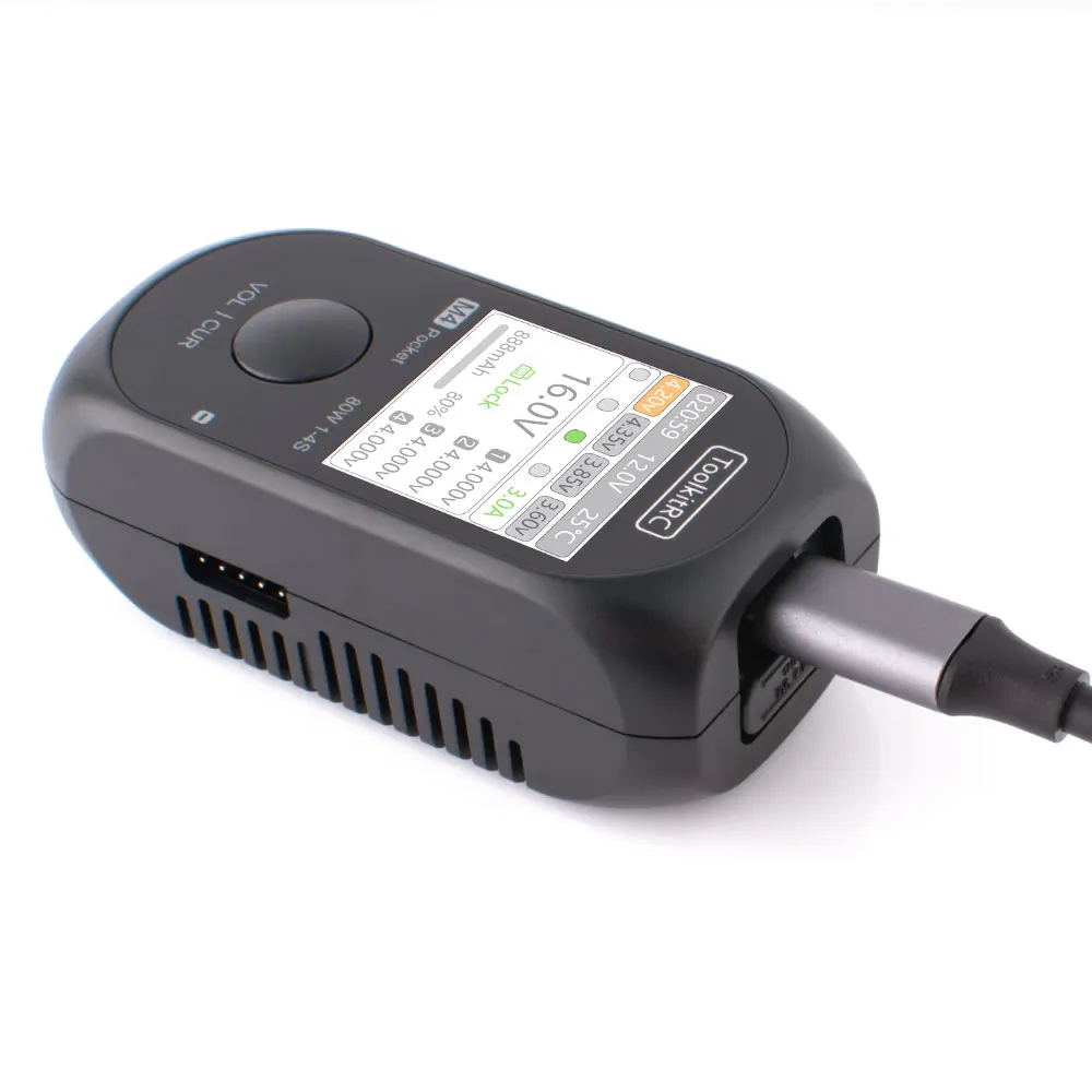 Фото Карманное зарядное устройство Toolkitrc M4, 80 Вт, 5 А, выход для Lipo 1-4S XT30/ XT60 LiHv LiFe Battery с радиоуправляемым FPV гоночным фристайлом дроном №5