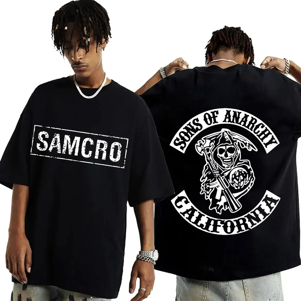 Мужская футбольная рубашка SAMCRO, повседневная футболка с принтом анархии, с короткими рукавами, ткань с круглым вырезом