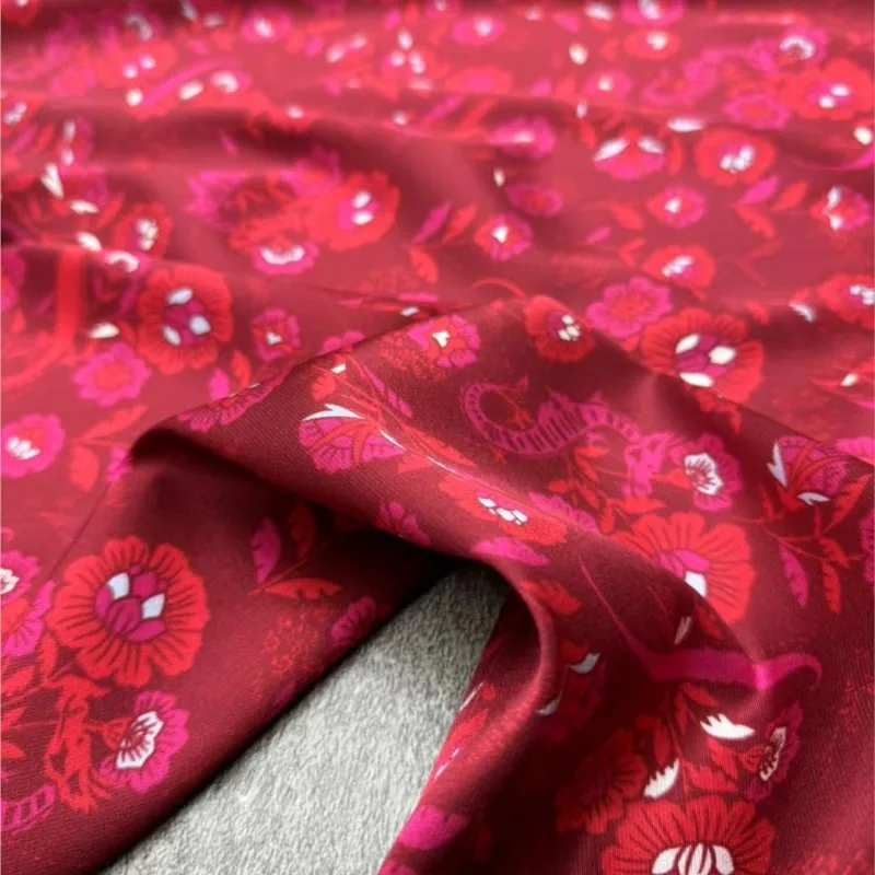 New red entwined stretch twill silk summer dress shirt clothing fabric