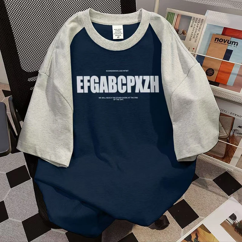 Harajuku Y2K Лоскутная футболка женская с буквенным графическим принтом американская футболка с круглым вырезом с коротким рукавом хип-хоп ленивый повседневный топ уличная одежда