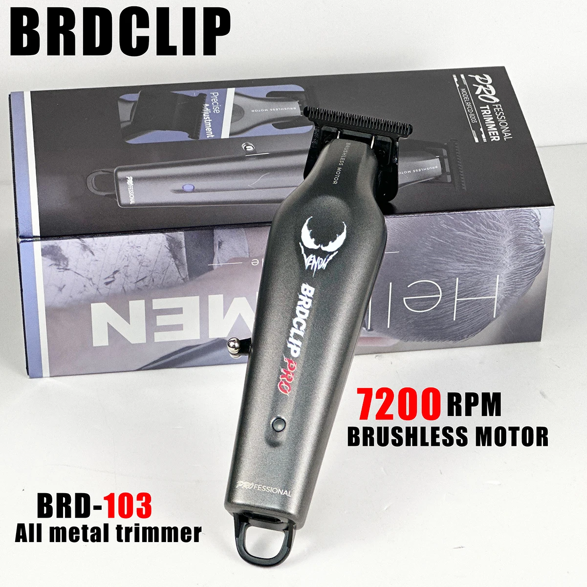 BRDCLIP BRD103 Бесщеточный двигатель 7200 об/мин Профессиональный мужской триммер для волос DLC Blade Salon Цельнометаллическая машинка для стрижки волос Парикмахерская