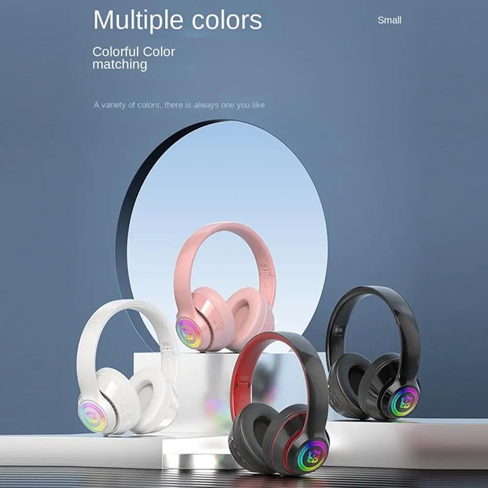 Наушники Bluetooth с креплением на голову, беспроводная светящаяся игровая гарнитура с сабвуфером и шумоподавлением басов RGB, спортивные наушники