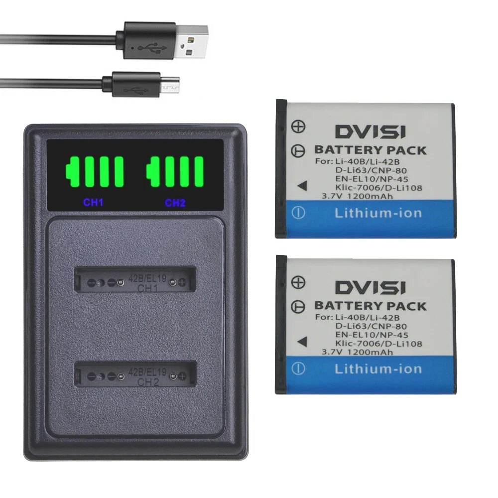 DVISI Li-40B Li 40B 42B Сменный аккумулятор с двумя USB-портами и ЖК-дисплеем для Nikon EN-EL10 D-Li63 D-Li108 NP-80 CNP80 KLIC-7006 np-45