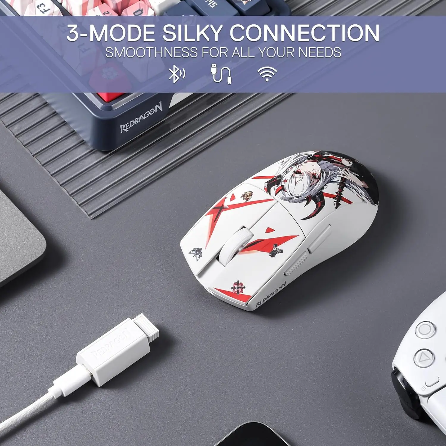 Игровая мышь Redragon M916AK PRO, 3 режима, аниме, 42G, ультра-светильник 26K DPI, полностью программируемые кнопки (art.: 3920c91412b08) - 3920c91412b08