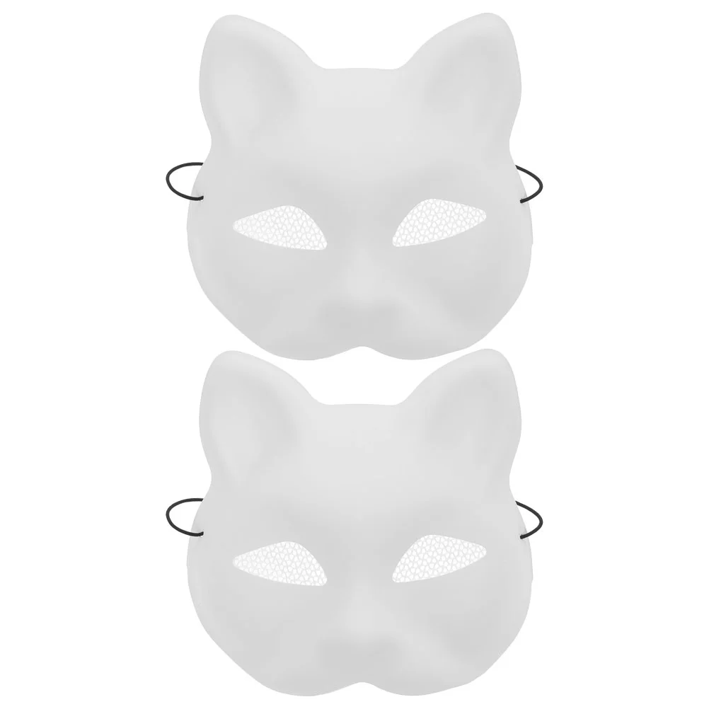 Сетчатая пряжа, 2 шт., белая лечебная маска с кошачьим лицом, Therian Fox, пустая самодельная маска на Хэллоуин, половина лица с животными, маскарадный косплей, вечерние