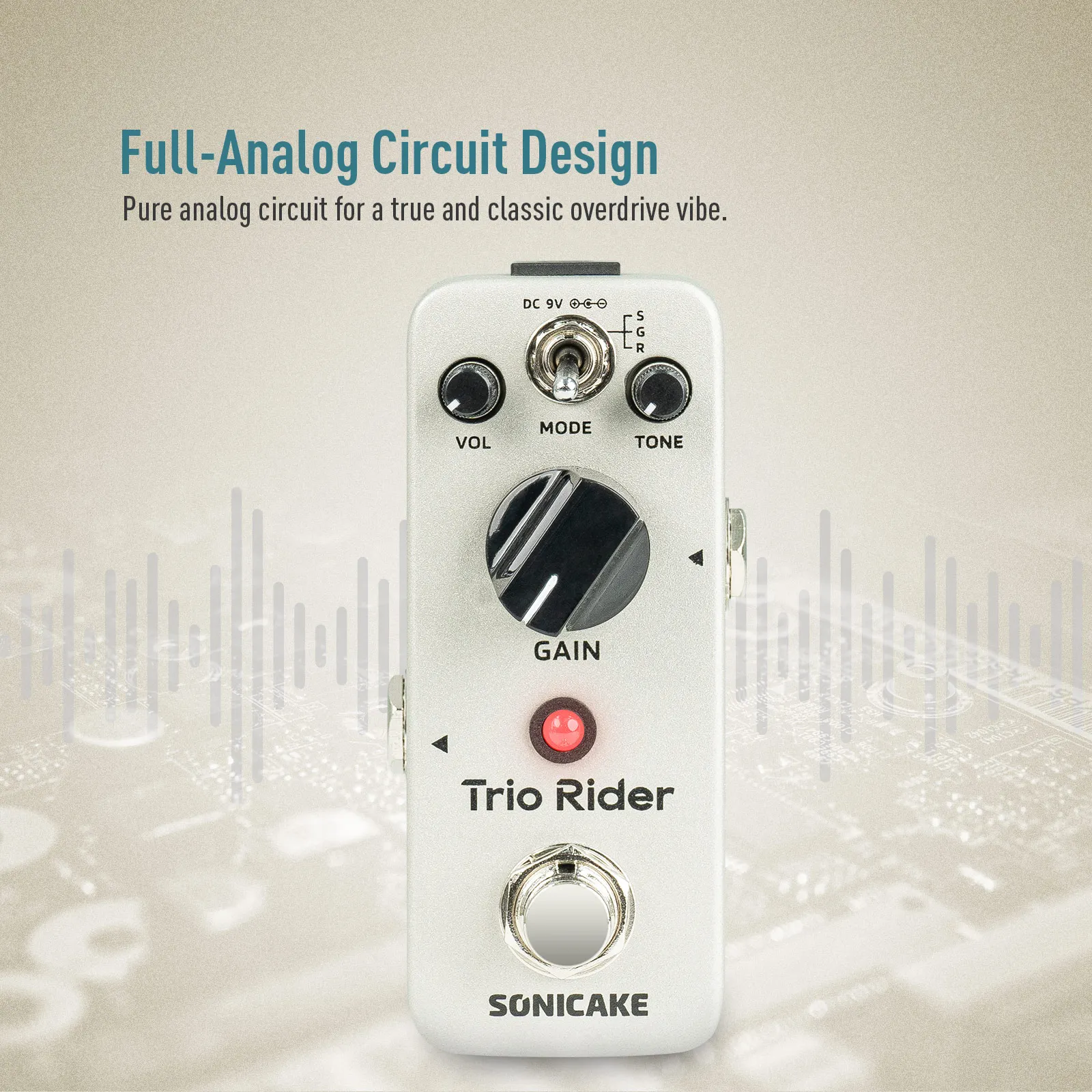 Фото Педаль эффектов для гитары Sonicake Trio Rider Overdrive — Centaur Classic, 100% аналоговый буферный байпас QSS-26 №3