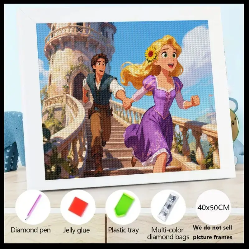 1 шт. 5D DIY комплект алмазной живописи, Disney Tangled Rapunzel & Flynn Rider Princess Prince Couple Adventure Full Drill Round Gem Art