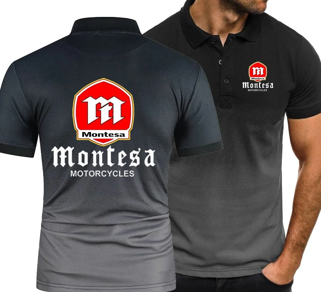 Фото Мужские футболки-поло градиентного цвета Montesa Motorcycles, военные тактические спортивные молодежные футболки с короткими рукавами, молодежные повседневные рубашки поло №5