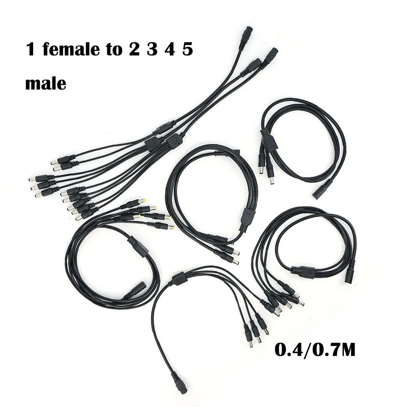 22/18awg 0,4/0,7M DC 1 «мама» на 2 3 4 5-контактный разъем «папа» Блок питания Разветвитель Адаптер Кабельный шнур 5,5x2,1 мм для ленты