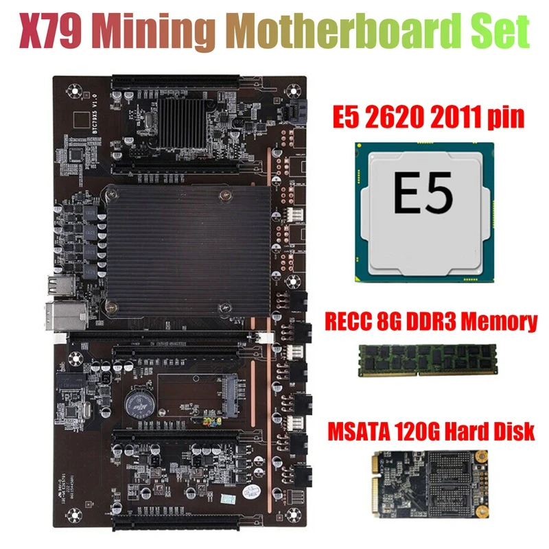 Материнская плата X79 H61 для майнинга BTC со стандартным 2011 ЦП + RECC 8G DDR3 ПАМЯТЬ + 120G SSD Поддержка 3060 3080 графической карты