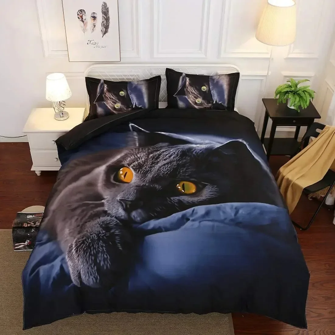 Комплект Tempat Tidur Kucing Hitam Penutup Selimut Lembut Untuk Anak-anak Dewasa Sprei Serat Mikro Penutup Selimut Penutup escrit gratis