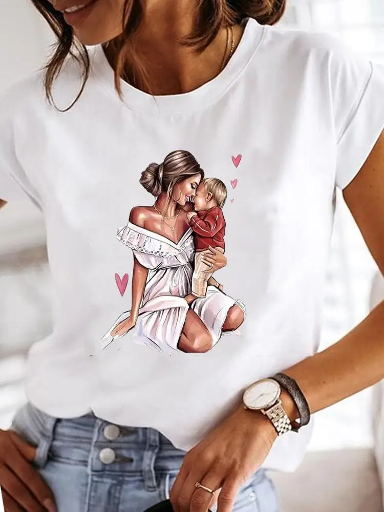 Фото Футболка Kaus Grafis Wanita Modis Kasual Lengan Pendek Kaus Pakaian Y2K Musim Panas Gambar Cetak Cat Air cintwanita Wanita №2