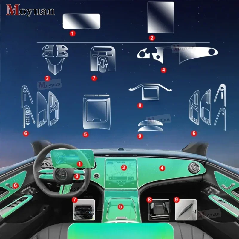 Фото Для Mercedes Benz EQE 350 500 SUV 2023 2024, автомобильные аксессуары, внутренняя тонкая пленка, прозрачная ТПУ, панель переключения передач, наклейка на центральную консоль №2