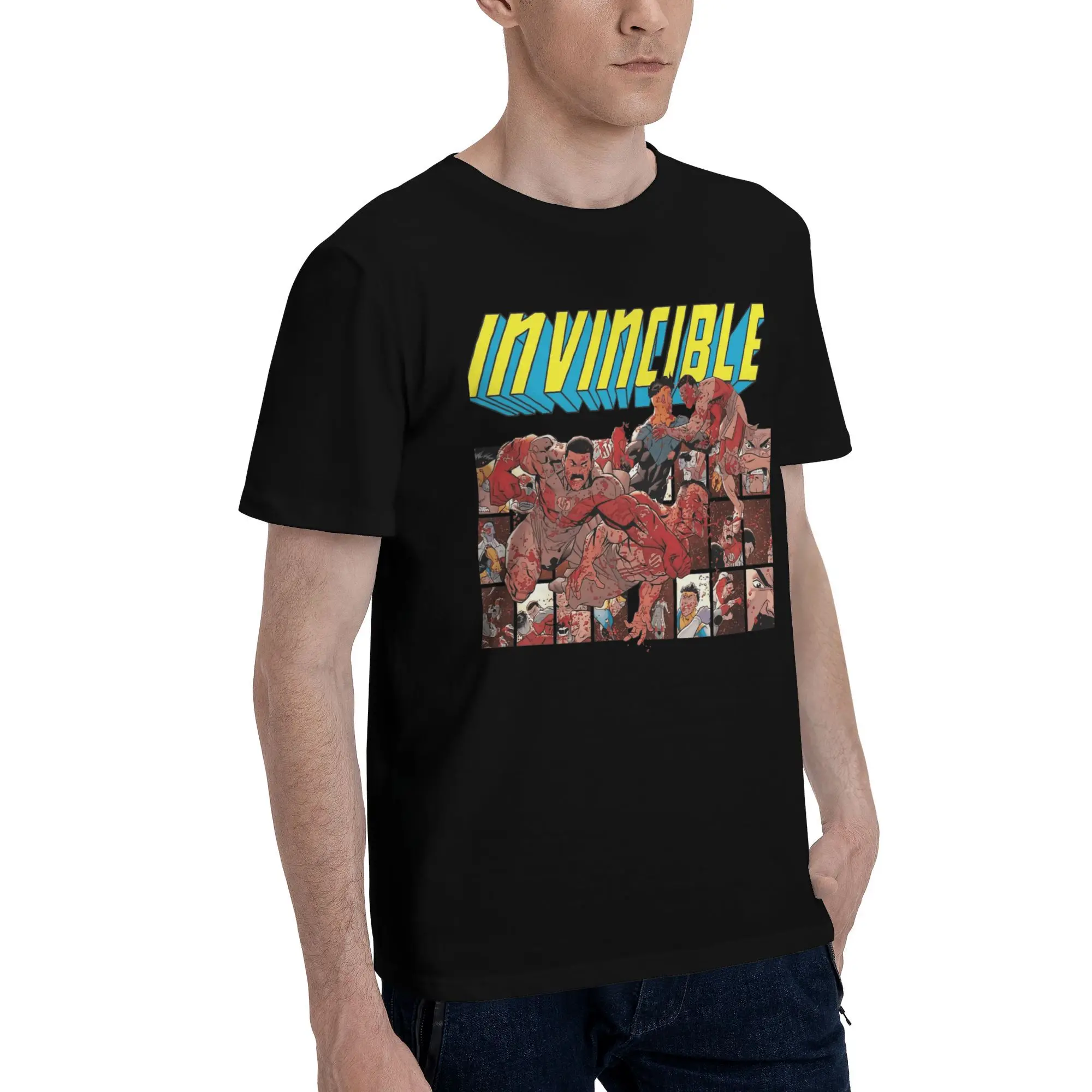 Фото Футболки Invincible, мужские винтажные футболки из чистого хлопка с круглым воротником, футболки Viltrumite Empire, одежда с короткими рукавами и принтом №2