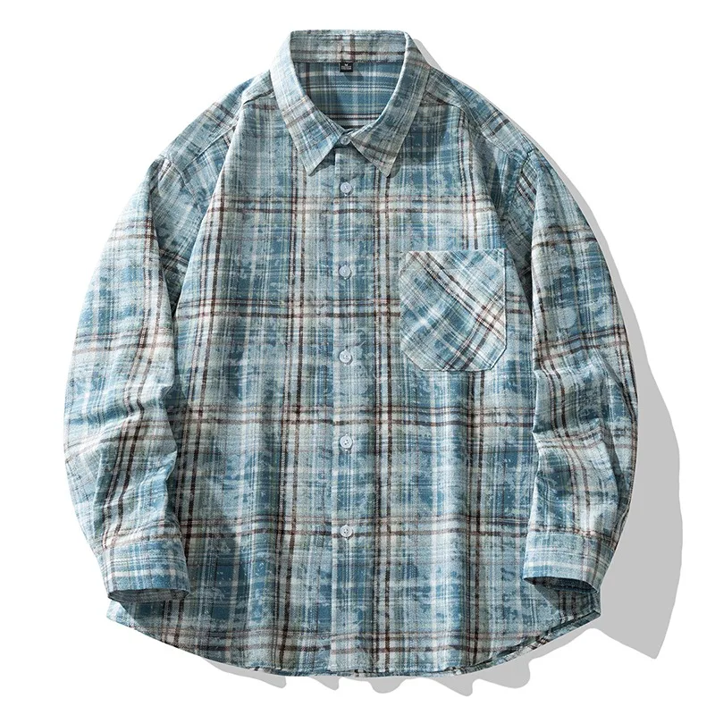 Мужская одежда Клетчатая рубашка Свободная верхняя куртка для пар ropa hombre