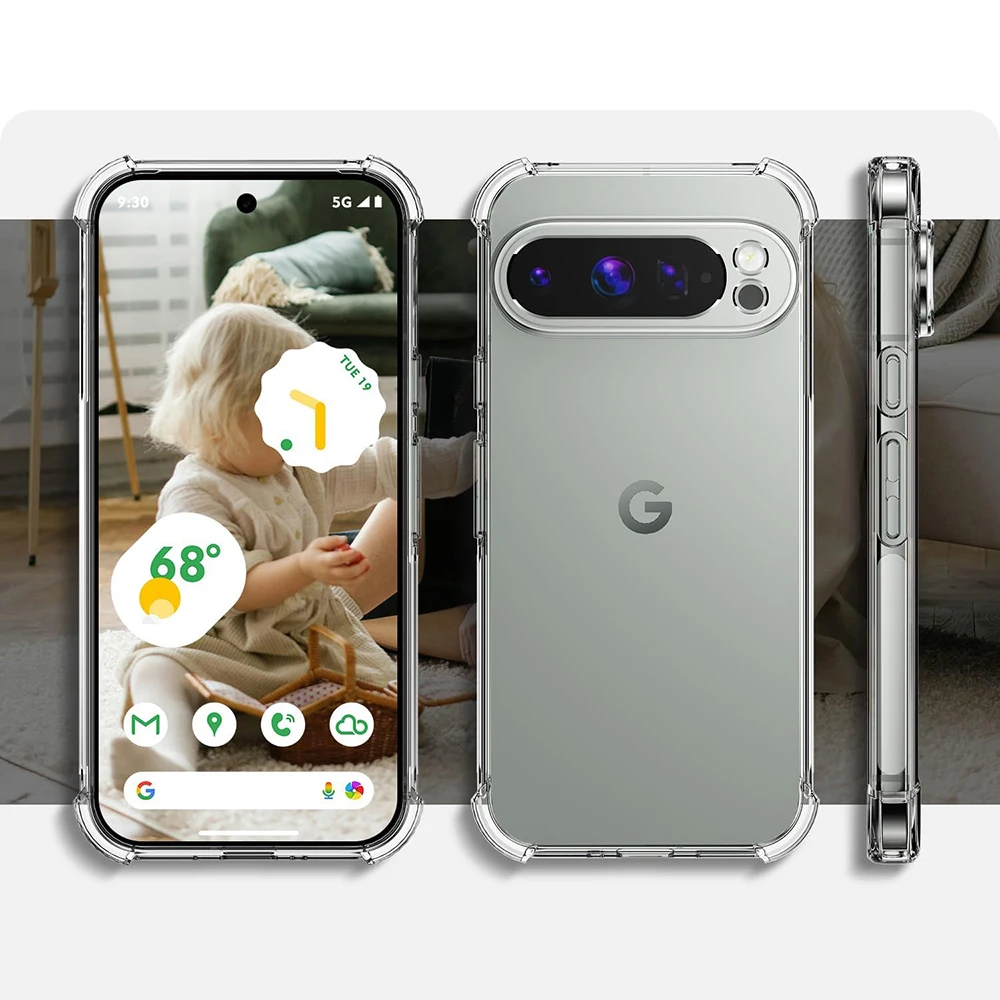 Фото Противоударный силиконовый мягкий чехол военного класса для Google Pixel 9 9A 8 8A 7 7A 6 6A Pro 5 5A 4 XL, прозрачный ультратонкий чехол №2