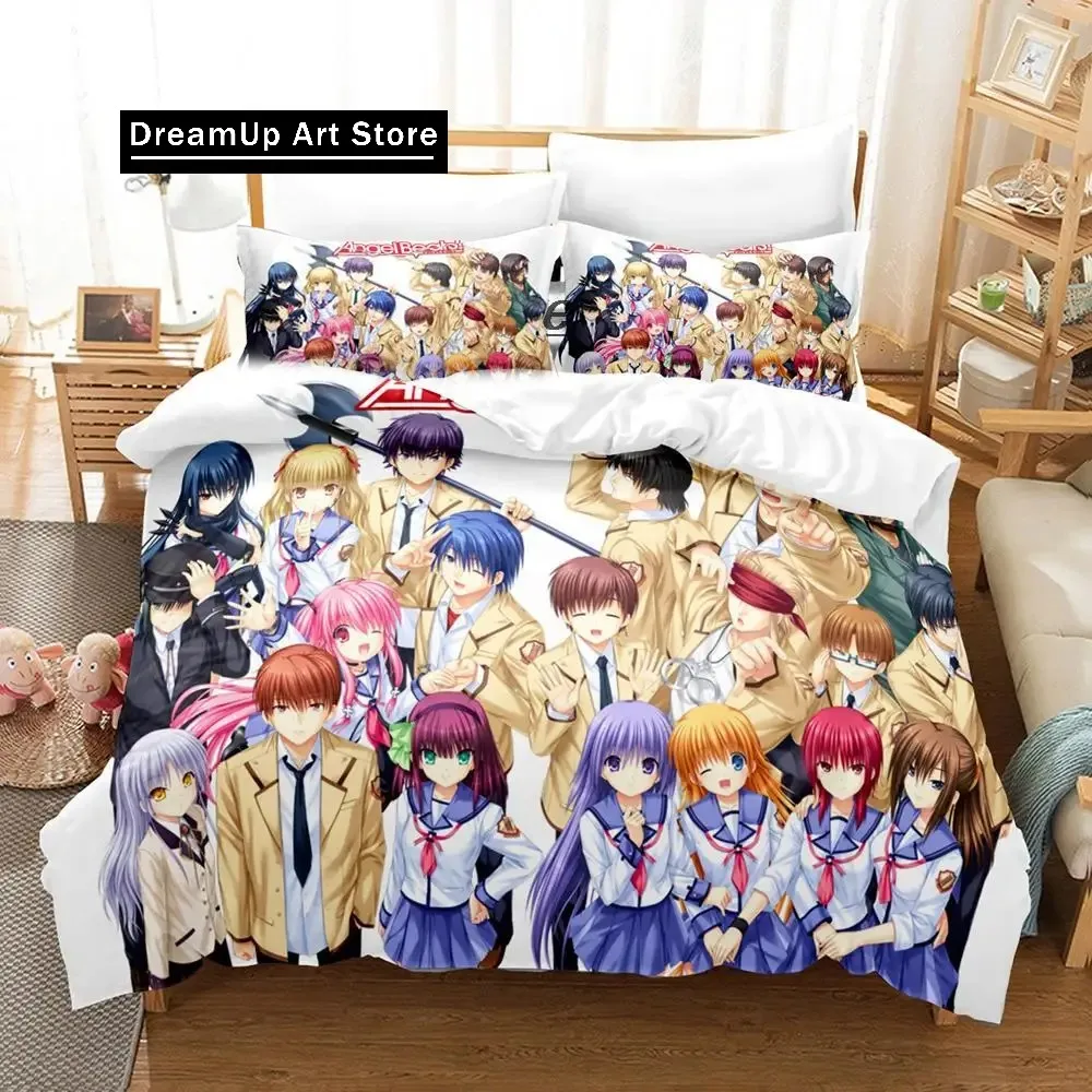 Комплект постельного белья в стиле аниме Angel Beats, одинарный, полный, королевский размер, комплект постельного белья для взрослых и детей, пододеяльник для спальни, комплект простыней в стиле аниме