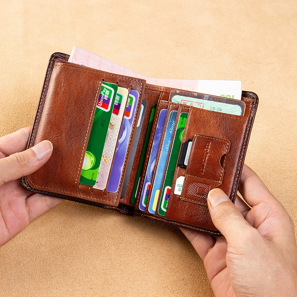 Фото Кошелек без логотипа, натуральная кожа, RFID-блокировка, противоугонный мужской кошелек из воловьей кожи, держатель для кредитных карт, мужской карманный кошелек №3