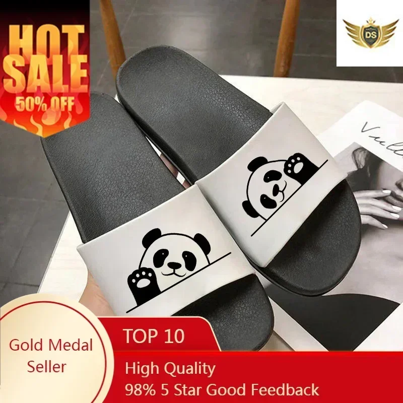 Kawaii Panda, обувь для пар с мультяшным принтом, домашние и уличные женские тапочки, модные женские тапочки на толстой подошве