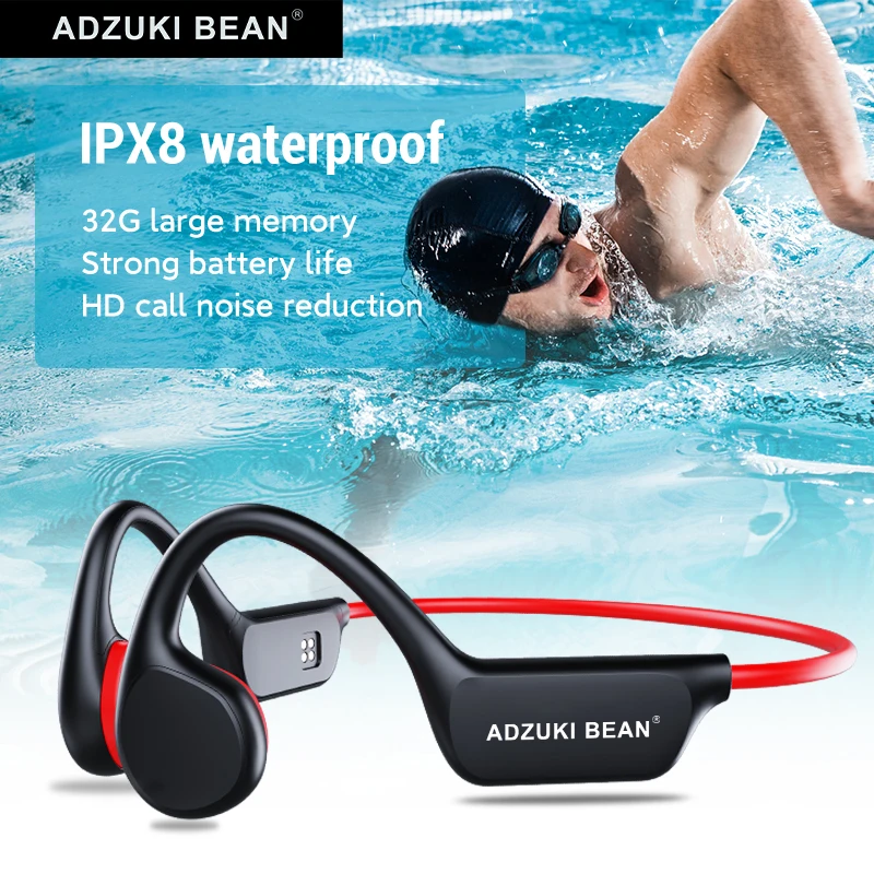 Bluetooth-наушники Adzuki bean с костной проводимостью, беспроводная гарнитура IPX8 для плавания, mp3-плеер, новые стильные наушники с памятью 32 ГБ