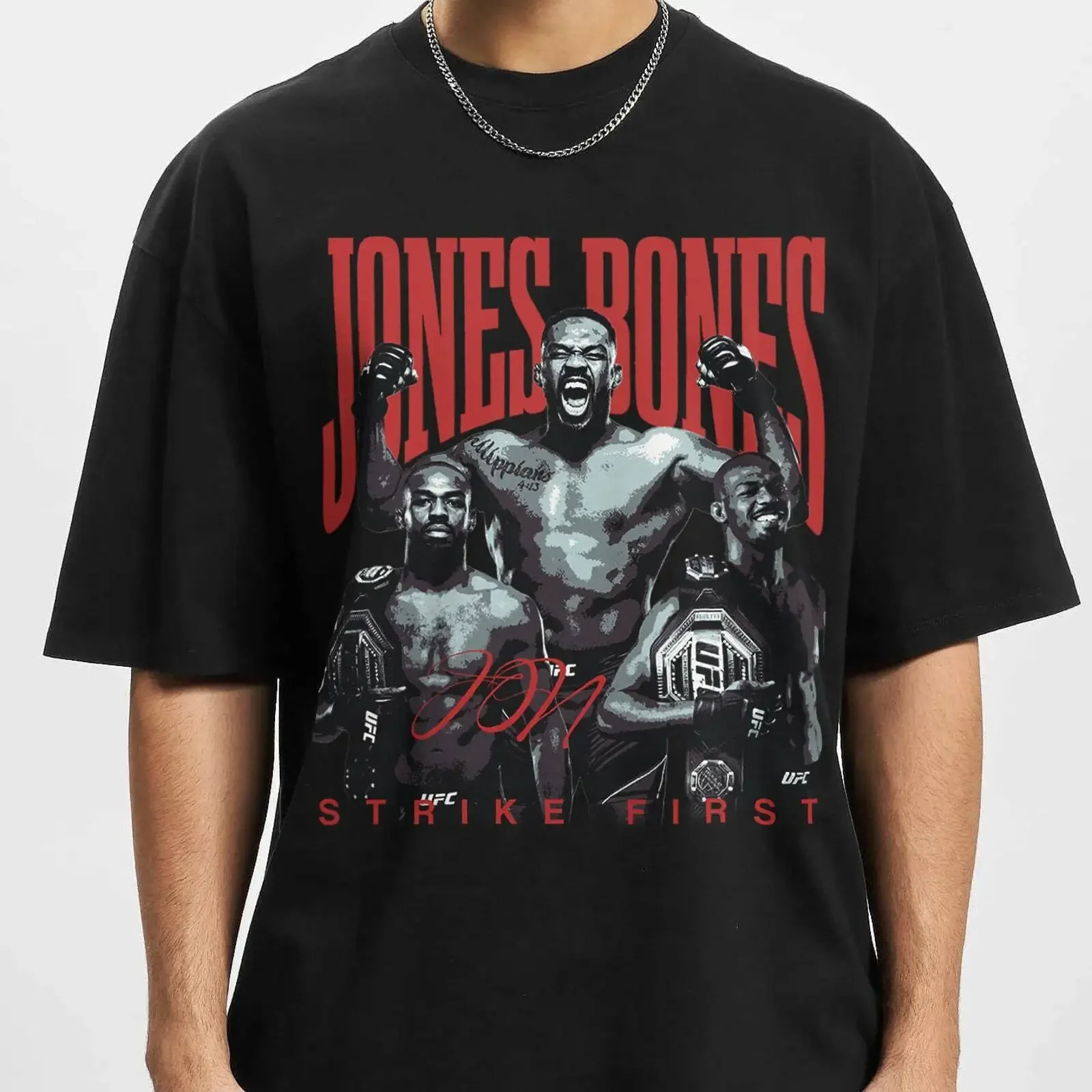 Vintage 90S Graphic Style Bones Jones T-Shirt - Jon Jones Sweatshirt - American