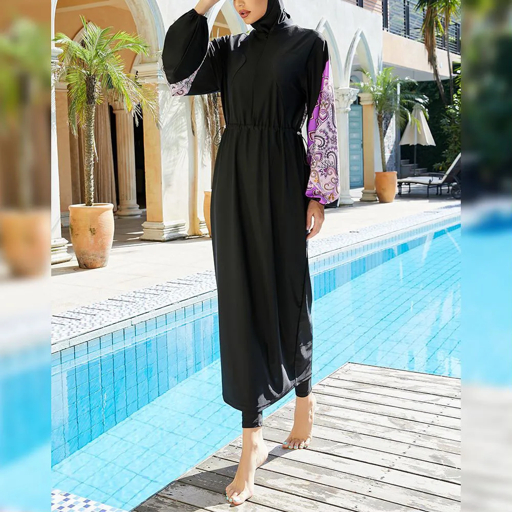 Новинка 2022, скромный купальник Burkini длинный купальник с принтом пейсли и кулиской, купальный костюм Baju Renang Muslimah